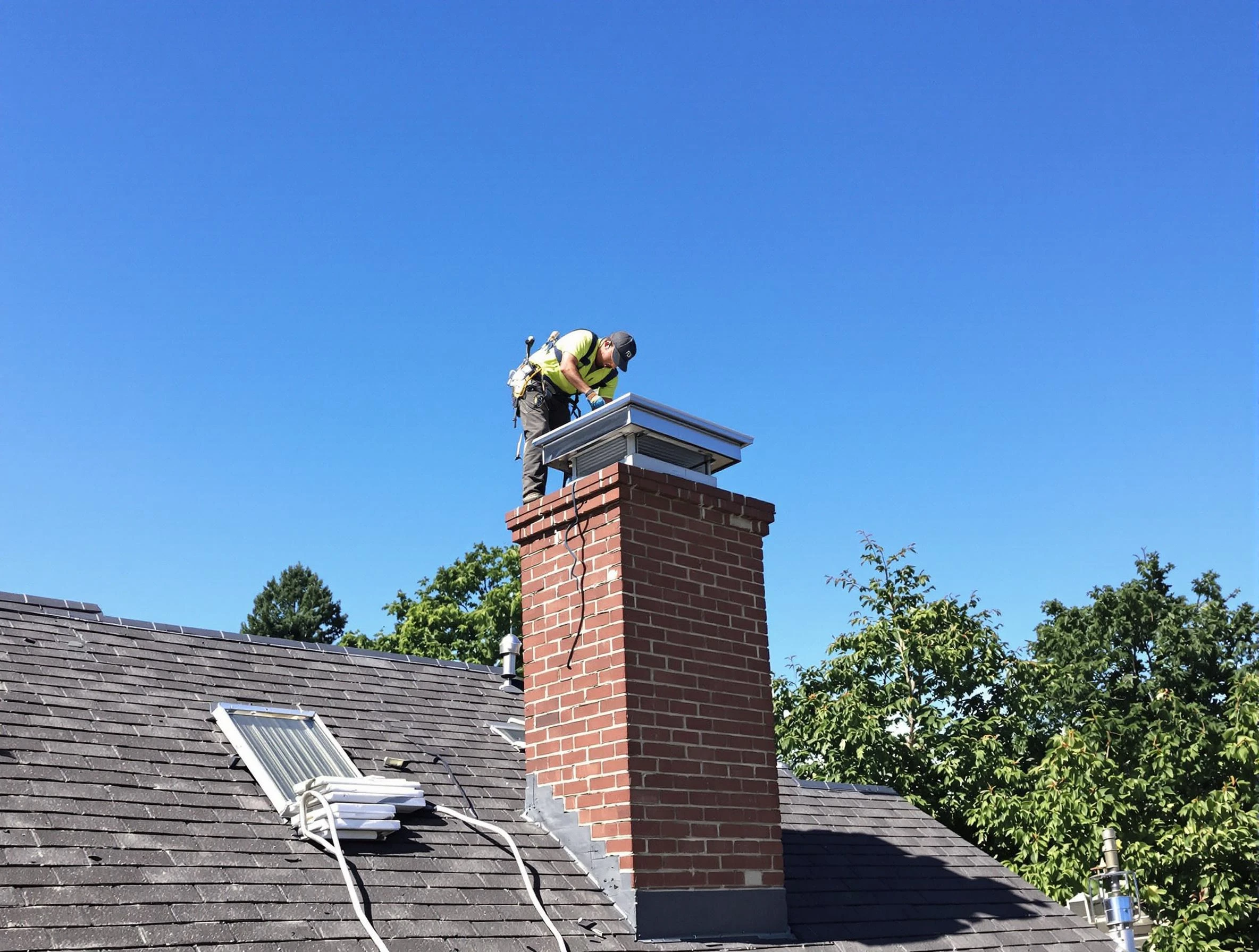 Meridian Chimney Sweep technician measuring a chimney cap in Meridian, CO