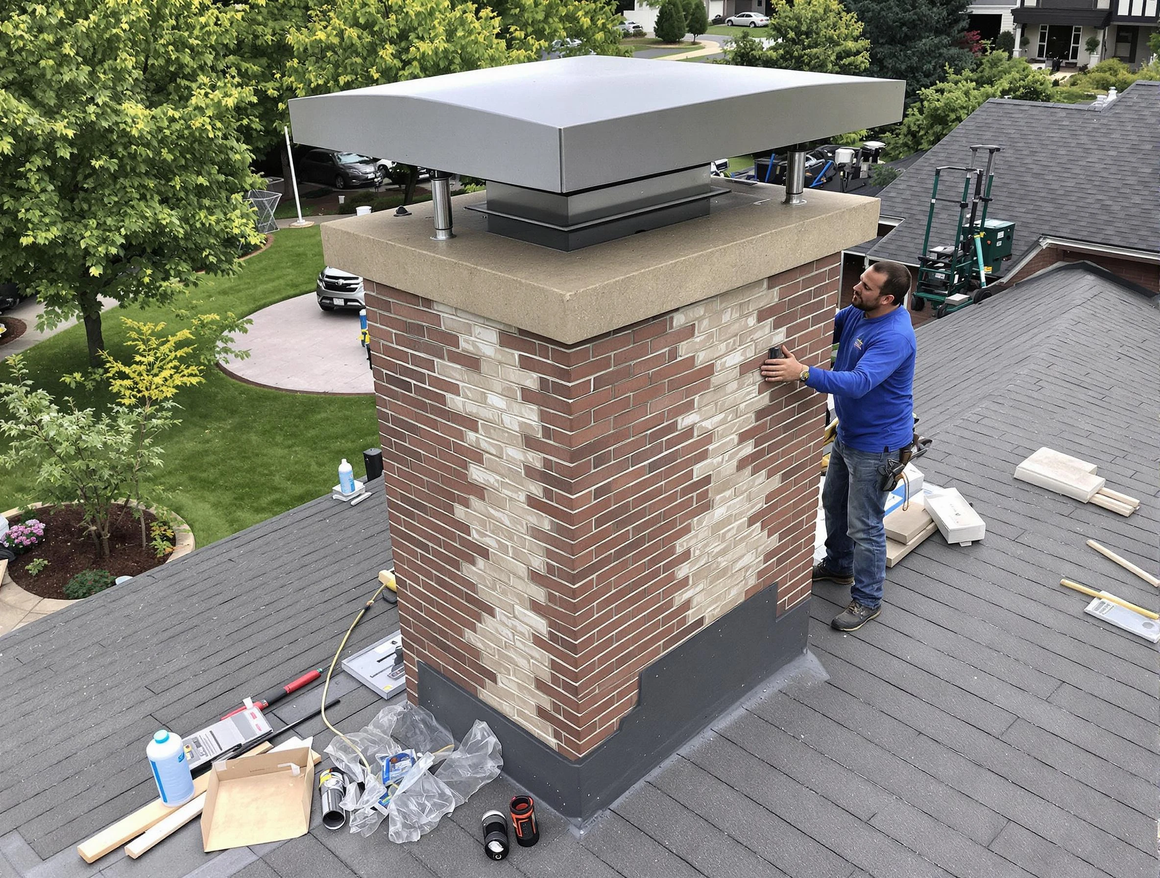 Meridian Chimney Sweep team working on a custom chimney remodel in Meridian, CO
