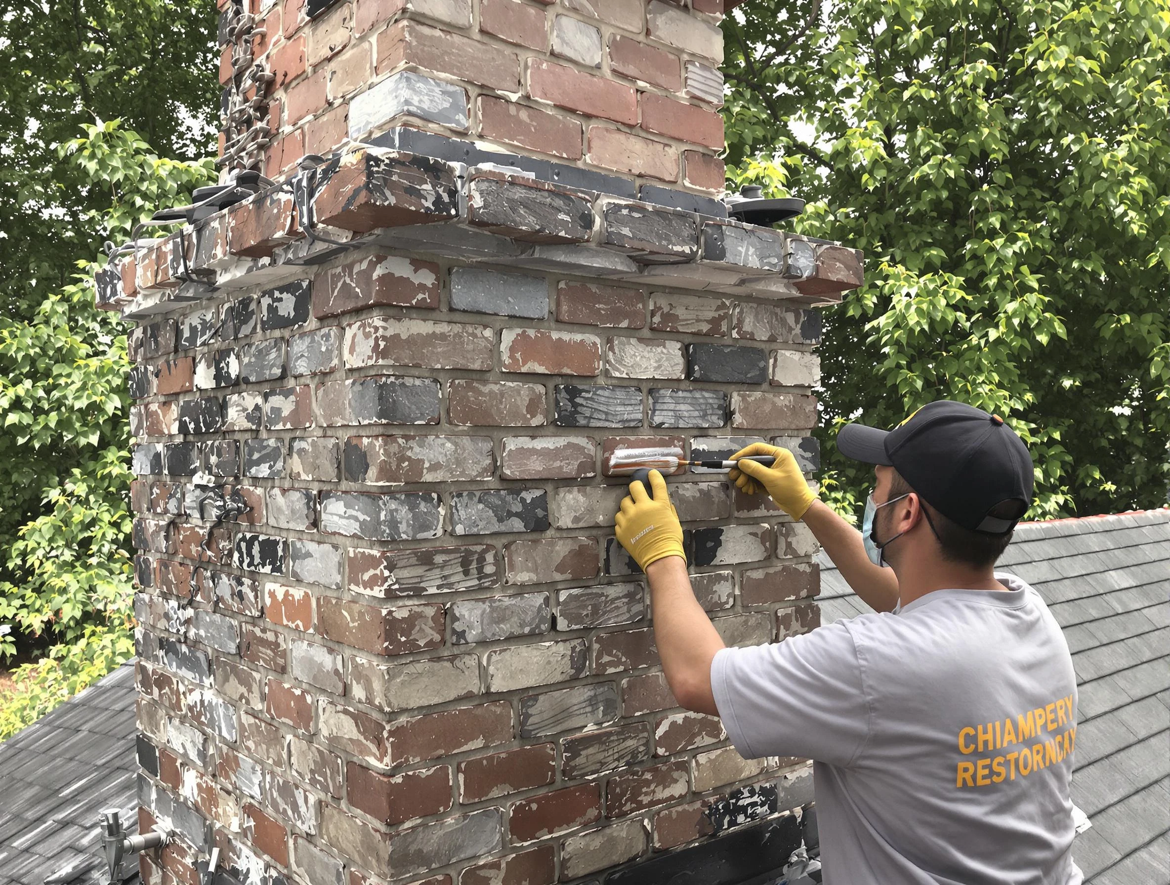 In-progress chimney restoration by Meridian Chimney Sweep in Meridian, CO